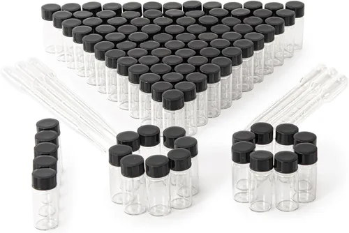 Vista 10 de 100 viales pequeños de vidrio ámbar de 2 ml con tapas de rosca (100 unidades)