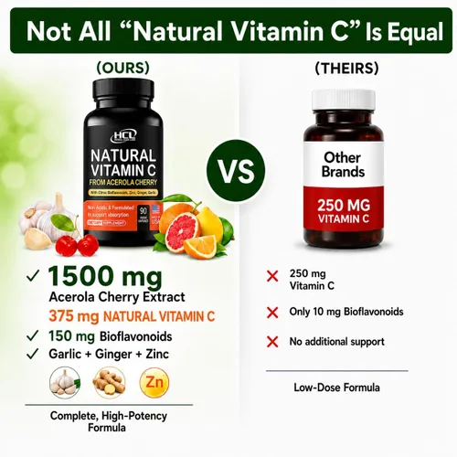Vista 6 de Vitamina C natural de cereza de acerola orgánica, alta absorción, con bioflavonoides de ajo, jengibre y cítricos, refuerzo del sistema inmunológico