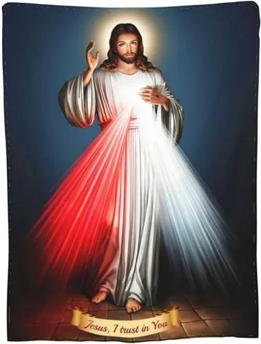 Vista 2 de Manta de regalo católico de Jesús, manta ultrasuave de microforro polar divina misericordia, regalos religiosos cristianos para mujeres, manta