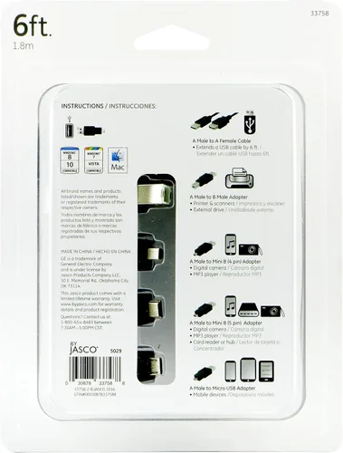 Vista 11 de GE Kit adaptador universal USB 2.0, cable de extensión macho A a hembra, 4 adaptadores incluidos: A macho a B macho, 4 pines, 5 pines, A macho a