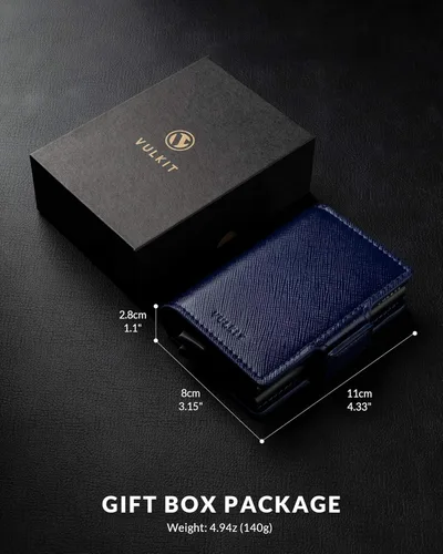 Vista 6 de VULKIT Tarjetero de crédito con bloqueo RFID de cuero automático billetera desplegable delgada con clip para dinero funda doble para tarjetas