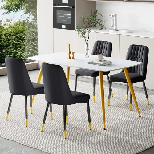 Vista 86 de Juego de 4 mesas de comedor negras para mesa de comedor de 4,50 pulgadas para 4, sillas de cocina de piedra sinterizada, fácil de montar, adecuado