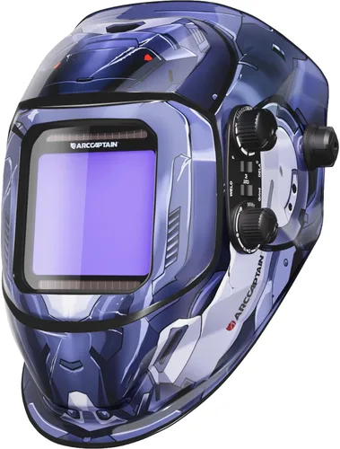 Vista 18 de ARCCAPTAIN - Casco de soldadura, pantalla grande de 3.94 x 3.66 pulgadas a color real, oscurecimiento automático, solar, 4 sensores de arco, rango