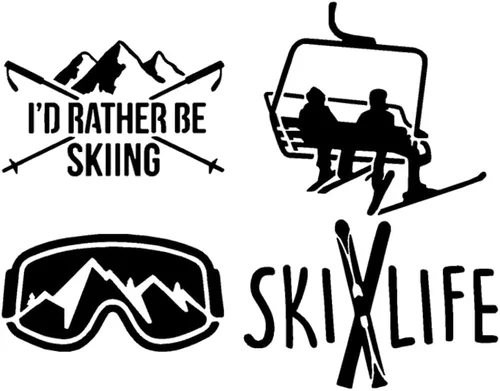 Vista 10 de Paquete de 4 calcomanías de esquí: Ski Life, I'd Rather Be Skiing, gafas, telesilla (blanco, grande ~ 5 pulgadas)