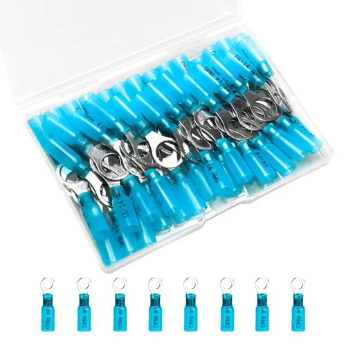 Vista 18 de 50 unidades de conectores de cable termorretráctiles, terminales de anillo impermeables de 12-10 AWG, terminales de cable de 12-10 AWG de 1/4" (M6)