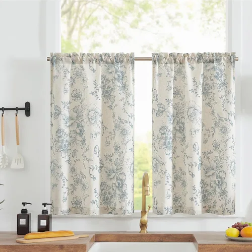 Vista 28 de Jinchan - Cortinas de lino texturizado para cocina, 24 pulgadas, natural, 2 paneles Mezcla de lino beige natural