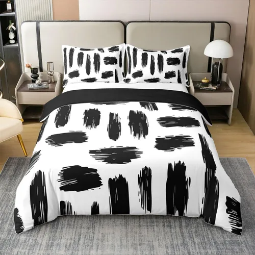 Vista 9 de Erosebridal Juego de ropa de cama de 100 % algodón a cuadros para niños y niñas, funda de edredón a cuadros, funda de edredón moderna geométrica