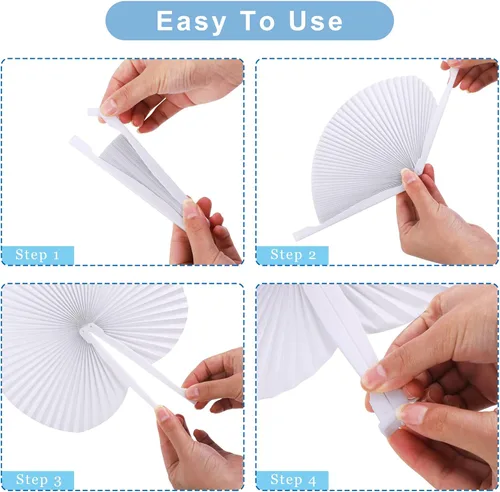 Vista 3 de durony 72 ventiladores plegables de forma redonda con mango de plástico, abanicos de mano de papel, abanicos de boda plegados para bodas