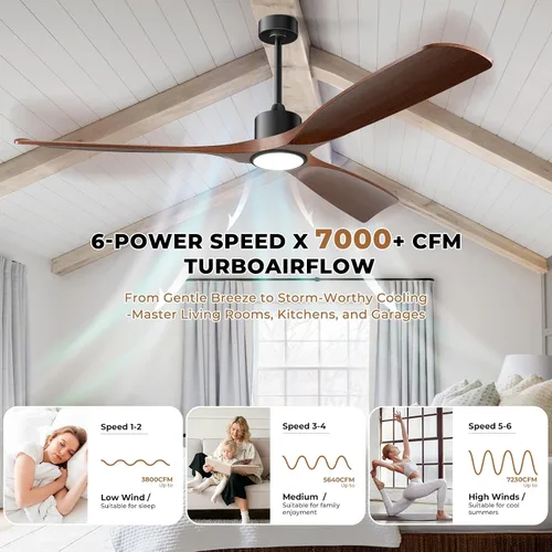 Vista 4 de Ventilador de techo inteligente de 52 pulgadas con luces, ventilador de techo para exteriores compatible con Alexa/aplicación/control remoto, motor