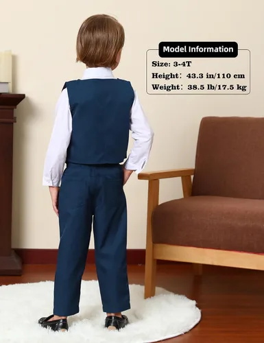 Vista 14 de A&J DESIGN Conjunto de traje de caballero para niños pequeños, 3 piezas, camisas, chaleco y pantalones
