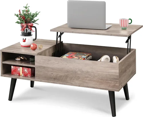 Vista 16 de WLIVE Mesa de centro con tapa elevable para sala de estar, mesa de centro pequeña con almacenamiento, estante ajustable y compartimento