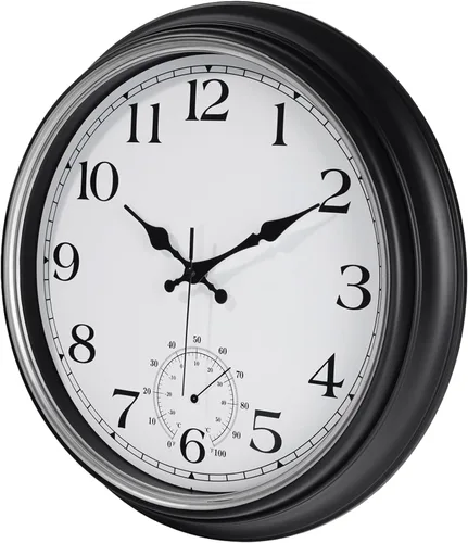 Vista 7 de JoFomp Reloj grande impermeable para exteriores con termómetro – Reloj de pared silencioso de cuarzo sin tictac de 16 pulgadas para patio, hogar