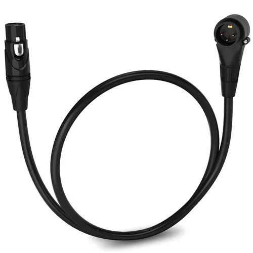 Vista 116 de LyxPro Cable de micrófono XLR hembra a macho de ángulo recto de 3 pines de 1.5 pies para altavoces amplificados, interfaz de audio, rendimiento