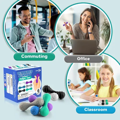 Vista 5 de Juguetes sensoriales para adultos con piedra: paquete de 6 juguetes sensoriales texturizados para niños con autismo, TDAH, calmantes, pequeño