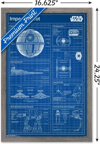 Vista 3 de Star Wars: Saga - Póster de pared con diseño imperial, 22.4 pulgadas de largo x 14.7 pulgadas de ancho, versión enmarcada de madera de granero