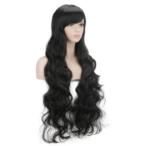 Vista 3 de Pelucas para disfraz de DAOTS, 32 pulgadas, peluca de cabello larga, resistente al calor, cabello rizado, para mujeres, Negro