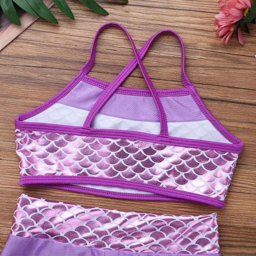 Vista 5 de TiaoBug Conjunto de 2 piezas de camisetas cortas y pantalones cortos para niños, ropa deportiva con lentejuelas brillantes, trajes de baile
