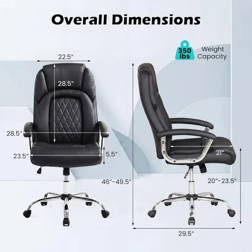 Vista 3 de Giantex Silla de oficina ergonómica, silla ejecutiva tapizada de cuero con reposabrazos acolchados y respaldo mecedor, silla de escritorio