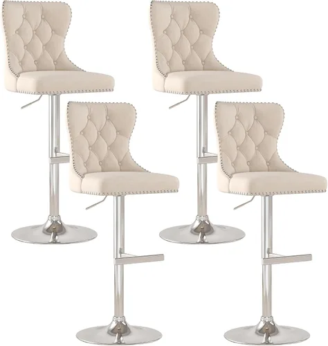 Vista 31 de Juego de 2 taburetes de bar giratorios de terciopelo con respaldo copetudo y base dorada, beige Adjustable Counter Height Barstools with Soft