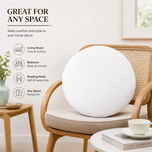 Vista 4 de Fennco Styles Relleno de almohada de fibra de poliéster blanco - Hecho en Estados Unidos (16 x 16 pulgadas redondo)