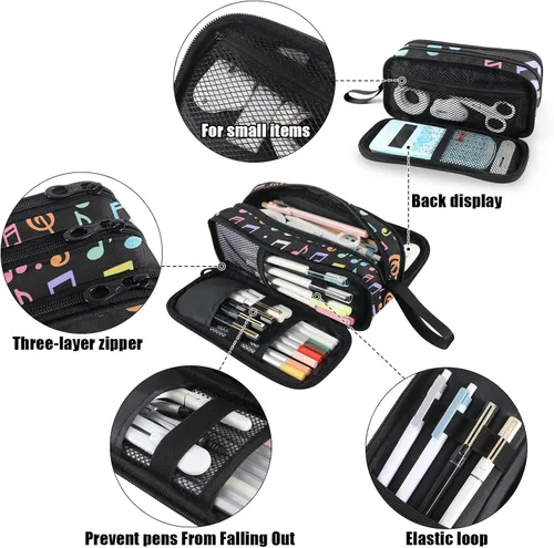 Vista 4 de Fustylead Estuche para lápices de gran capacidad para notas musicales, bolsa de maquillaje multiusos, bolsa de almacenamiento para oficina