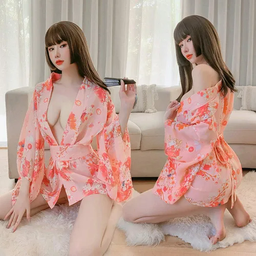 Vista 2 de Bata tradicional japonesa estilo kimono para mujer, disfraz de Yukata, pijama sexy para cosplay