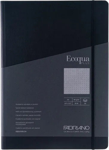 Vista 2 de Fabriano Ecoqua Plus - Cuaderno oculto en espiral, 8.3 x 11.7 pulgadas, A4, punteado, negro