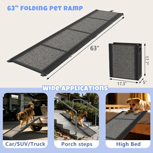 Vista 4 de Rampa para perros para automóvil de 63 x 17 pulgadas, rampa plegable para mascotas para perros grandes con superficie antideslizante, rampa portátil