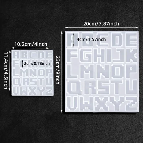Vista 3 de 2 moldes de resina para llavero del alfabeto, molde epoxi de letras de píxeles, molde de silicona de joyería para colgantes de resina DIY