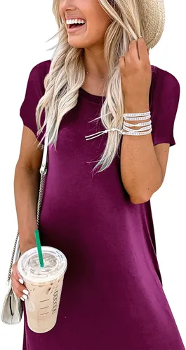Vista 6 de ANRABESS Vestido Maxi de Verano para Mujer de Manga Corta, Vestido Casual, Largo, Suelto, de T-Shirt, con Corte Vacacional de Playa, Vestido de Sol