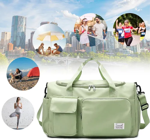Vista 7 de Suruid Bolsa de gimnasio deportiva con compartimento para zapatos, bolsa de viaje con bolsillo separado seco y húmedo para hombres y mujeres, bolsa