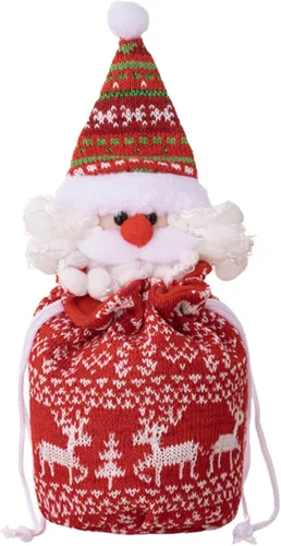 Vista 5 de FIJROP Bolsas de regalo de muñeca de punto de Navidad, bolsas de Navidad con cordón de punto reutilizables, diseño de punto 3D para regalos
