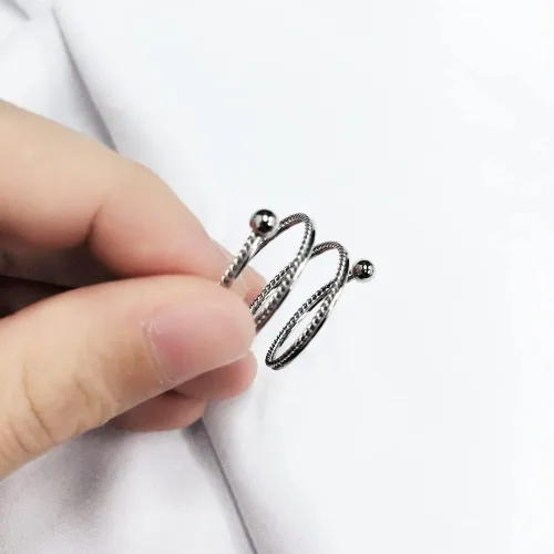 Vista 5 de OIDIMS Anillo flexible en espiral de resorte de acero inoxidable con cuentas de bola de moda, simple giro en capas, anillo apilable personalizado