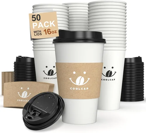 Vista 12 de Paquete de 100 tazas de café desechables de 8 onzas, tazas de papel desechables de color marrón a granel, tazas de café para té caliente, chocolate