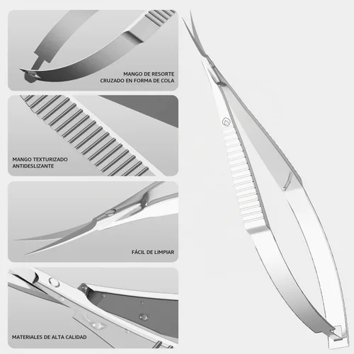Vista 6 de ZIZZON Tijeras de cutículas extra finas curvadas profesionales precisas punta punta kit de aseo para cejas, pestañas, uñas y piel seca