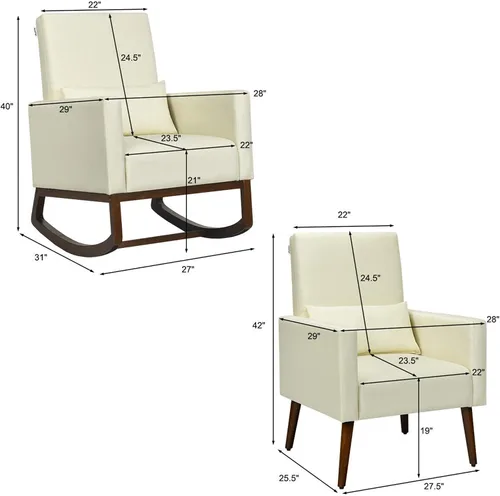 Vista 3 de DORTALA Mecedora tapizada de tela 2 en 1 con almohada beige