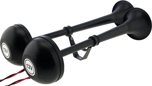 Vista 4 de Vixen Horns Claxon de Aire Fuerte y Potente con Trompetas Duales de Acero Inoxidable Marinas para Barcos/RV/Camiones 12V Negro VXH2112MAR-B