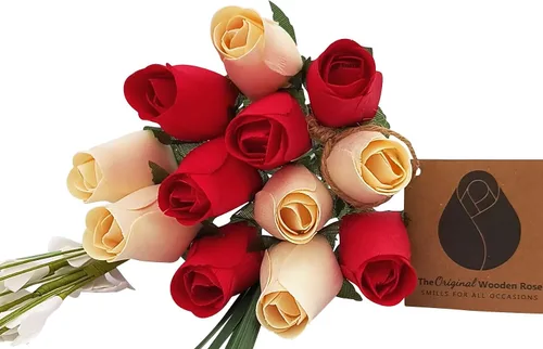 Vista 11 de Ramos originales de rosas de madera en 1, 2, o 3 docenas, Madera de abedul, Todo rojo, 1 Docena