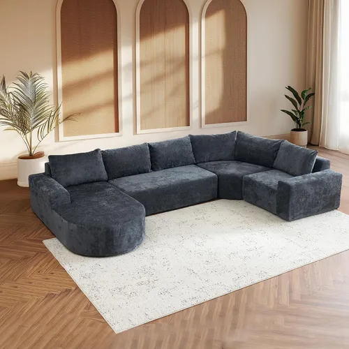 Vista 12 de Sofás seccionales sin hueso de 144 pulgadas para sala de estar, moderno sofá modular en forma de U con diván, cómodo sofá de espuma viscoelástica