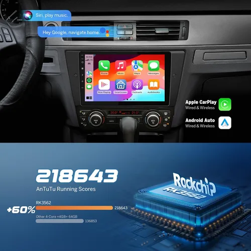 Vista 6 de Eonon 4+64GB estéreo para coche de 9 pulgadas CarPlay Radio para BMW Serie 3 2005-2013 (E90/E91/E92/E93), Android Auto pantalla táctil estéreo