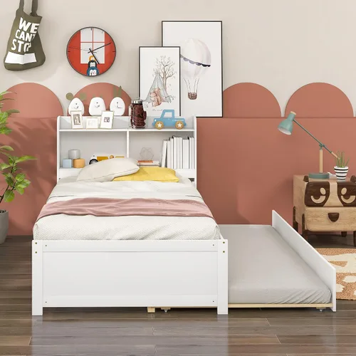Vista 13 de Bellemave Cama matrimonial con nido y estantería, base de cama de plataforma con almacenamiento para niños, sin ruido, no necesita somier, fácil