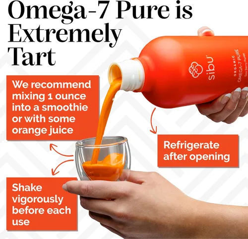 Vista 5 de sibu Omega-7 puro, 100% puro jugo de espino amarillo (32 onzas) USDA Orgánico 650mg Omega-7 per ounce. Supports skin, hair and nail health.