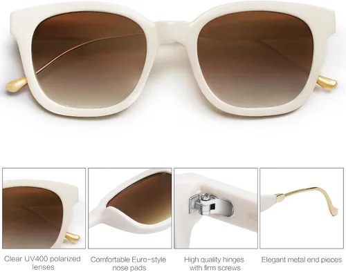 Vista 3 de SojoS SJ2050 Lentes de sol polarizados, cuadrados, clásicos, para mujeres y hombres, retro, modernos, protección ultravioleta 400