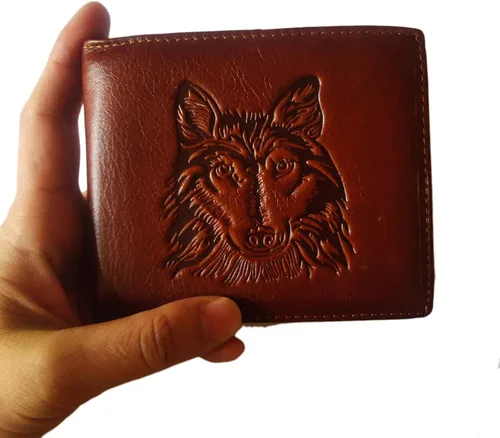 Vista 70 de Hombres Cool Eagle Wolf Caballo Totem Cuero Vaca Vertical Cartera Cremallera Multi-tarjeta Titular, Tótem de caballo, Minimalista