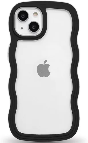 Vista 22 de Anuck Funda para iPhone 13 Pro con borde ondulado, diseño trasero transparente, agarre antideslizante, forma de marco rizado ondulado, a prueba