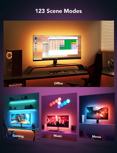 Vista 12 de Govee Luz de juego para monitor G1, retroiluminación LED RGBIC para PC de 27 a 34 pulgadas, luces LED inteligentes para monitores con combinación