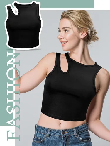 Vista 4 de Geyoga 8 piezas de camiseta básica sin mangas para mujer, sin mangas, espalda cruzada, para yoga, correr