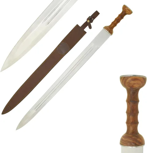 Vista 10 de Medieval Warrior Caballeros Templarios Espada larga con funda de acero, mango envuelto en cuero Negro