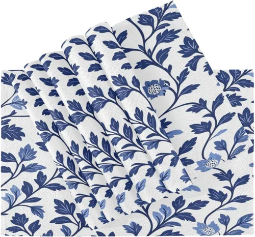 Vista 4 de Custom Europen Vine Scroll Pattern Blue Easter Place Mats Interior rústico lavable redondo manteles individuales 6 piezas 12 x 18 manteles redondos