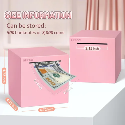 Vista 2 de hizgo Alcancía para adultos, banco de acero inoxidable debe abrirse, rosa